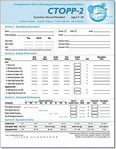 Picture of CTOPP-2 Examiner Record Forms - Ages 7-24 Years