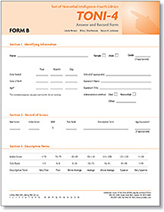Picture of TONI-4 Form B Answer Booklet and Record Form - Pack of 50