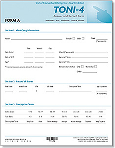 Picture of TONI-4 Form A Answer Booklet and Record Form (Pack 50)