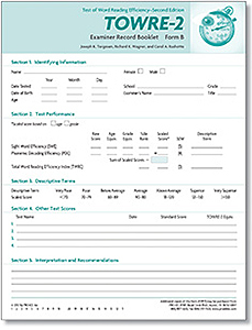 Picture of TOWRE-2 Form B Profile/Examiner Record Bks (25)