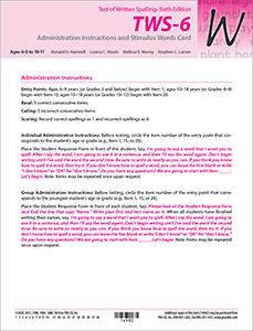 Picture of TWS-6 Administration Instructions and Stimulus Words Card (Forms A and B)